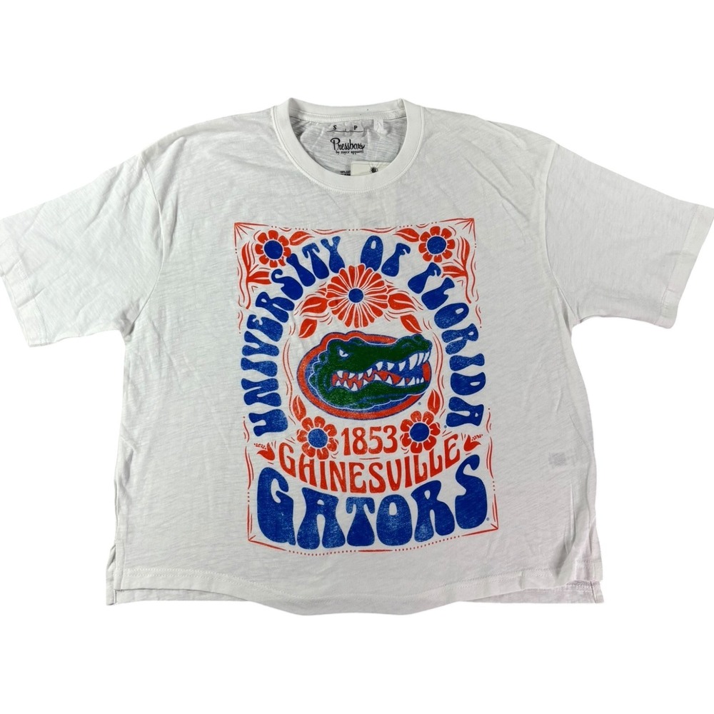 Pressbox Tee Shirt Womens Small White Florida Gators Groovy Football NCAA Print